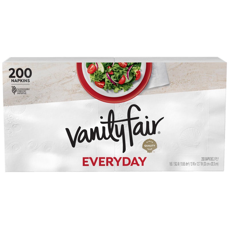 Vanity Fair مناديل فانيتي فير اليومية، 200 قطعة، مناديل قابلة للتخلص مصنوعة ناعمة وسلسة للوجبات اليومية - Image 1
